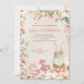 ヴィンテージバニーフローラ1stバースデーガール招待状 招待状 (正面)