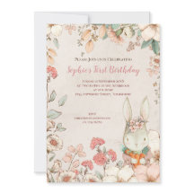 ヴィンテージバニーフローラ1stバースデーガール招待状