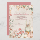 ヴィンテージバニーフローラ1stバースデーガール招待状 招待状 (正面/裏面)
