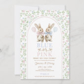ヴィンテージバニーブルーまたはピンクジェンダーの表示 招待状 (正面)