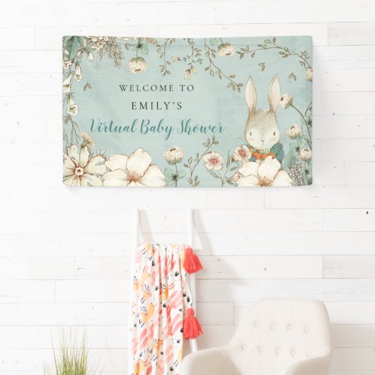 ヴィンテージバニーボーイウェルカムバーチャルベビーシャワー 横断幕 (インサイチュ)