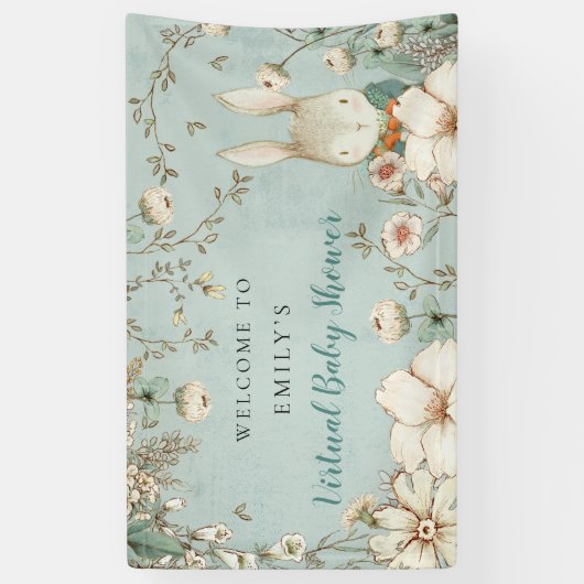 ヴィンテージバニーボーイウェルカムバーチャルベビーシャワー 横断幕 (縦)