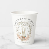 ヴィンテージバニーリーフ名日付赤ちゃんシャワー 紙コップ (正面)