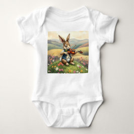 ヴィンテージバニーヴァイオリンコテージコア ベビーボディスーツ