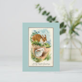 ヴィンテージバニー愛イースターブルー葉書 シーズンポストカード (スタンド正面)