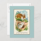 ヴィンテージバニー愛イースターブルー葉書 シーズンポストカード (正面/裏面)
