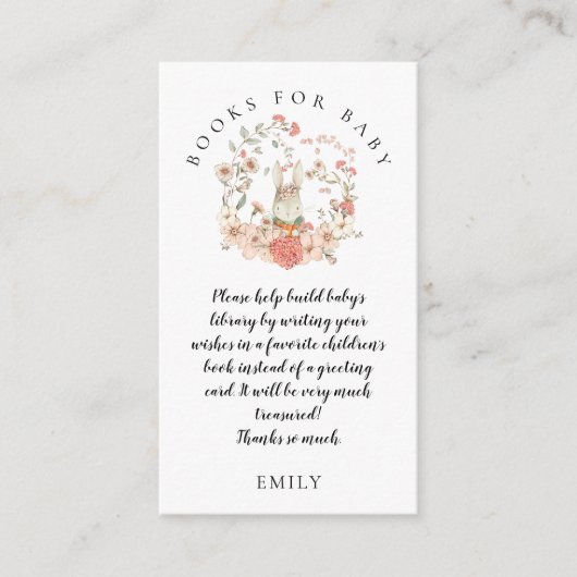 ヴィンテージバニー花模様の赤ちゃんシャワー用ブック エンクロージャーカード (正面)