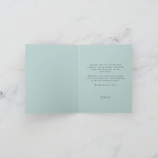 ヴィンテージバニー葉アヒル卵の青い赤ちゃんシャワー サンキューカード (内部)