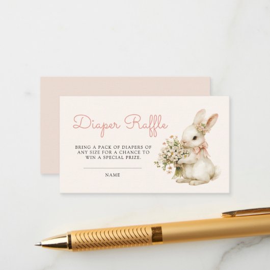 ヴィンテージバニー赤ちゃんシャワーおむつラッフル エンクロージャーカード (正面/裏面インサイチュ)