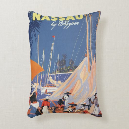 ヴィンテージバハマトラベルアートフライナッサウbyクリッパー アクセントクッション (正面(垂直))