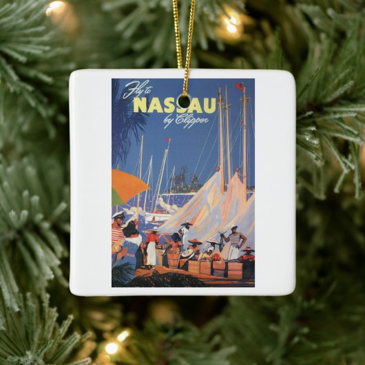 ヴィンテージバハマトラベルアートフライナッサウbyクリッパー セラミックオーナメント (ツリー)