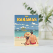 ヴィンテージバハマビーチカップルフラミンゴトラベル ポストカード (スタンド正面)