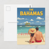ヴィンテージバハマビーチカップルフラミンゴトラベル ポストカード (正面/裏面)