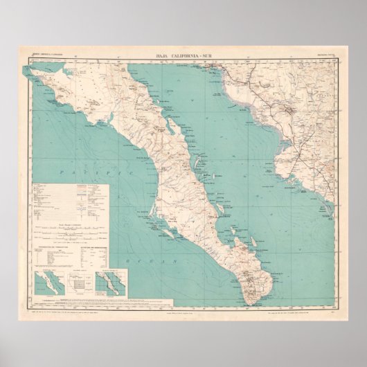 ヴィンテージバハ・カリフォルニア半島の地図1924 ポスター (正面)
