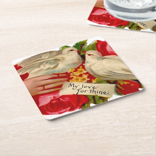 ヴィンテージバビクトリアンリズラブドヴクラシックァート スクエアペーパーコースター (アングル)