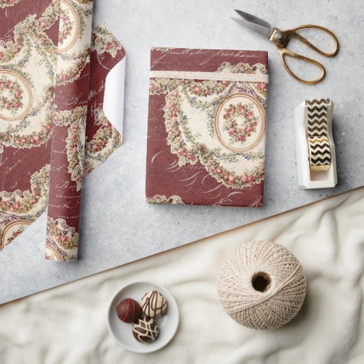 ヴィンテージバフランスのルガンディフローラガーランドデクページ ラッピングペーパー (クラフト)