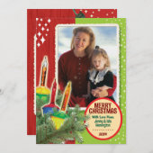 ヴィンテージバブルライトクリスマスフォトカード 招待状 (正面/裏面)