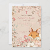ヴィンテージバプテスキュートキツネフォトフラワーベビーガール 招待状 (正面)