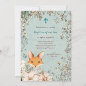 ヴィンテージバプテスキュートキツネ写真植物学男の赤ちゃん 招待状 (正面)