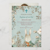 ヴィンテージバプテスキュートバニー写真葉男の赤ちゃん 招待状 (正面/裏面)