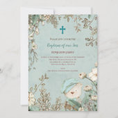 ヴィンテージバプテスキュートベアフォト葉男の赤ちゃん 招待状 (正面)