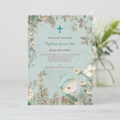 ヴィンテージバプテスキュートベアフォト葉男の赤ちゃん 招待状 (スタンド正面)