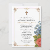 ヴィンテージバプテスマベビーピンクブルーフローラ聖霊 招待状 (正面)