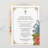 ヴィンテージバプテスマベビーピンクブルーフローラ聖霊 招待状 (正面/裏面)