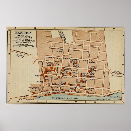 ヴィンテージバミューダの地図（1922年） ポスター (正面)