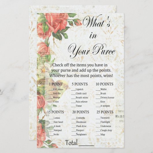 ヴィンテージバラあなたの財布のゲームの中に何がある (正面/裏面)