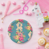 ヴィンテージバラおよびスクロール生地の紙皿 ペーパープレート (パーティー)