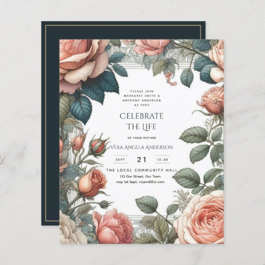 ヴィンテージバラお祝い生涯記念詩 (正面/裏面)