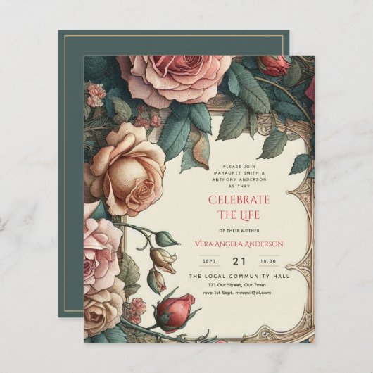 ヴィンテージバラお祝い生涯記念詩 (正面/裏面)