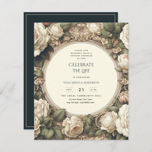 ヴィンテージバラお祝い生涯記念詩 (正面/裏面)