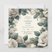 ヴィンテージバラお祝い生涯記念詩 招待状 (正面)