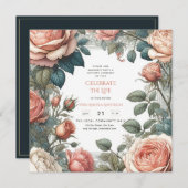 ヴィンテージバラお祝い生涯記念詩 招待状 (正面/裏面)