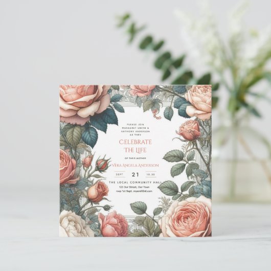 ヴィンテージバラお祝い生涯記念詩 招待状 (スタンド正面)