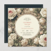 ヴィンテージバラお祝い生涯記念詩 招待状 (正面/裏面)
