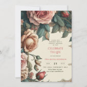 ヴィンテージバラお祝い生涯記念詩 招待状 (正面)