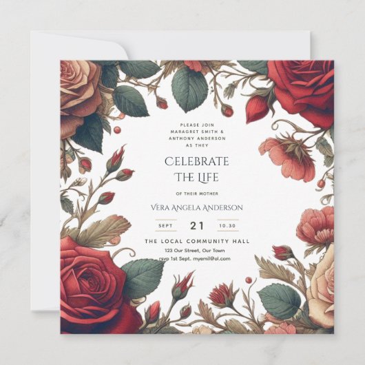 ヴィンテージバラお祝いLife Memorial写真 招待状 (正面)