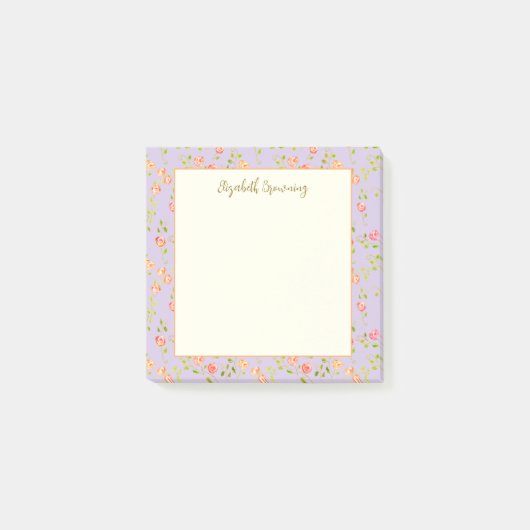 ヴィンテージバラかわいい手図解入りの、写真付きのパーソナライズされた ポストイット (正面)