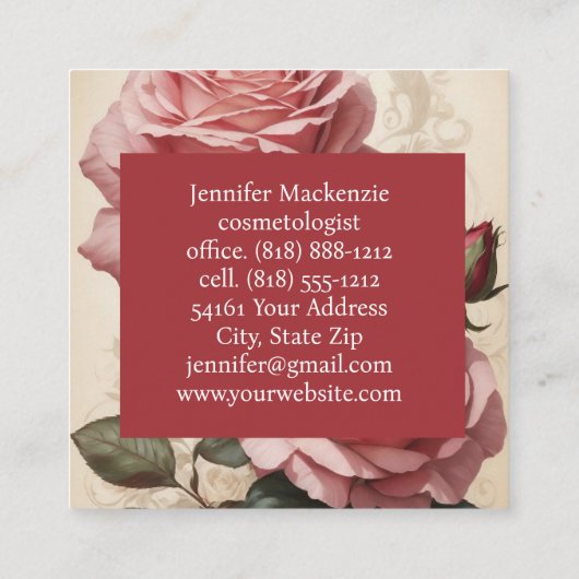 ヴィンテージバラかわいらしピンク スクエア名刺 (裏面)