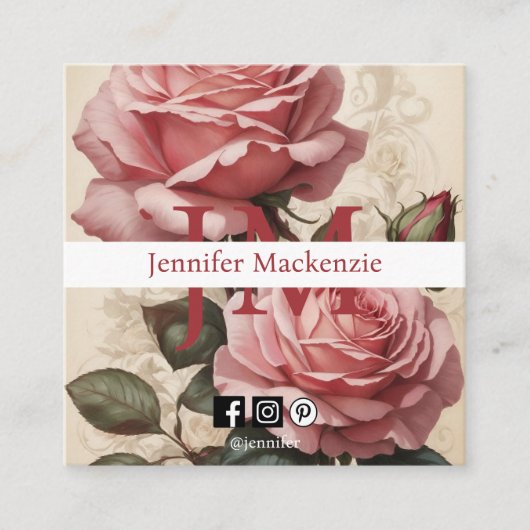 ヴィンテージバラかわいらしピンク スクエア名刺 (正面)