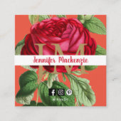 ヴィンテージバラかわいらし金ゴールドピーチアンドピンク スクエア名刺 (正面)