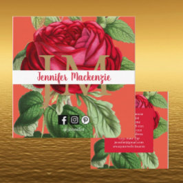 ヴィンテージバラかわいらし金ゴールドピーチアンドピンク スクエア名刺