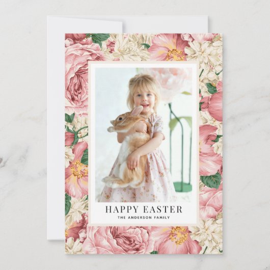 ヴィンテージバラとアジサイの写真ハッピーイースター シーズンカード (正面)