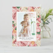 ヴィンテージバラとアジサイの写真ハッピーイースター シーズンカード (スタンド正面)