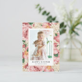 ヴィンテージバラとアジサイの写真ハッピーイースター シーズンポストカード (スタンド正面)