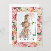 ヴィンテージバラとアジサイの写真ハッピーイースター シーズンポストカード (正面/裏面)