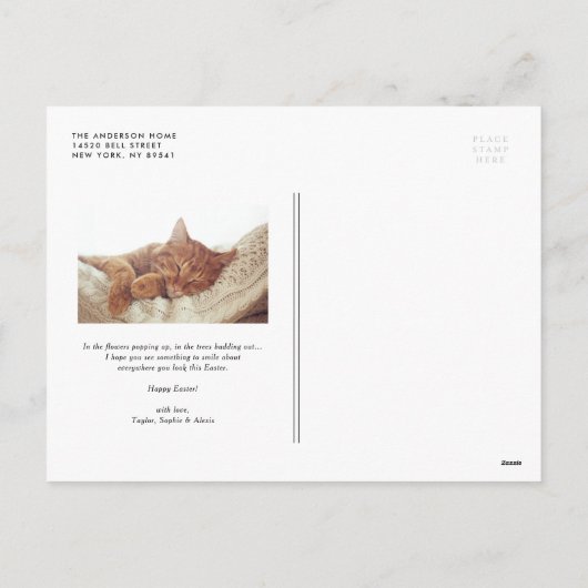 ヴィンテージバラとアジサイの写真ハッピーイースター シーズンポストカード (裏面)